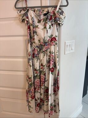 Chetta B Cream Floral Off-Shoulder Midi Dress